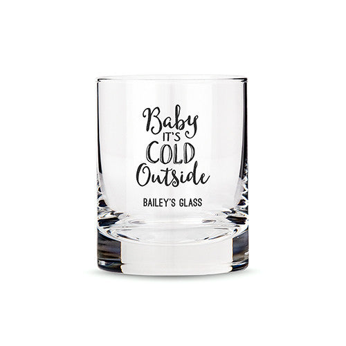 Personalized Whiskey Glasses with Baby It's Cold Outside Printing White