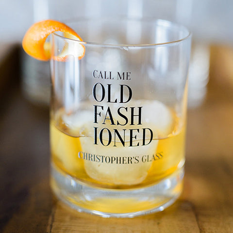 Personalized Whiskey Glasses with Call Me Old Fashioned Print