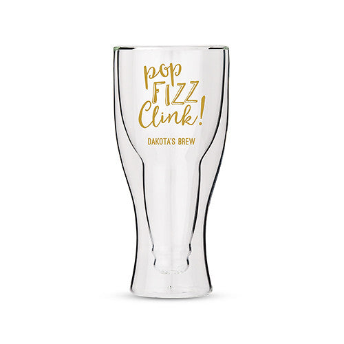 Personalized Double Walled Beer Glass Pop Fizz Clink! Printing Black