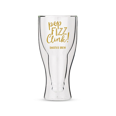 Personalized Double Walled Beer Glass Pop Fizz Clink! Printing Black