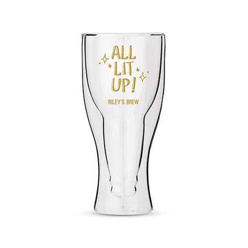 Personalized Double Walled Beer Glass All Lit Up! Printing White