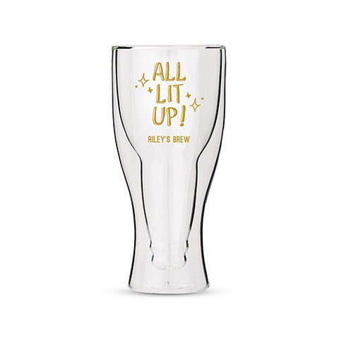 Personalized Double Walled Beer Glass All Lit Up! Printing White