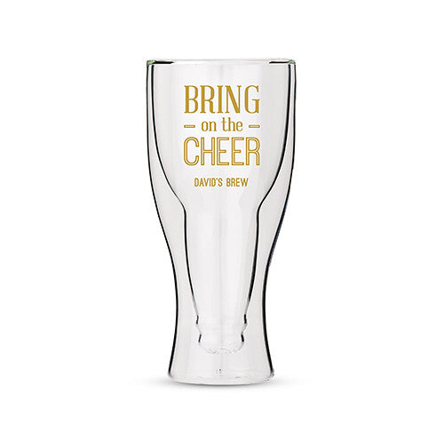 Personalized Double Walled Beer Glass Bring on the Cheer Print Black