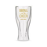 Personalized Double Walled Beer Glass Bring on the Cheer Print Black