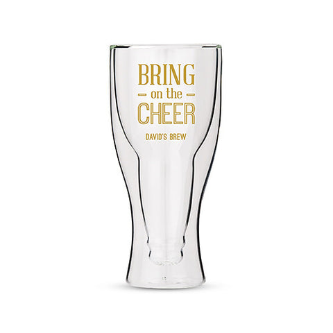 Personalized Double Walled Beer Glass Bring on the Cheer Print Black
