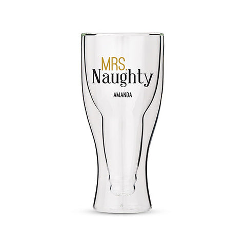 Personalized Double Walled Beer Glass Mrs. Naughty Print