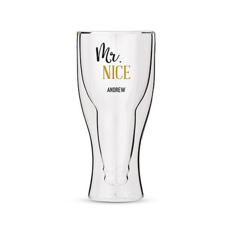 Personalized Double Walled Beer Glass Mr. Nice Print