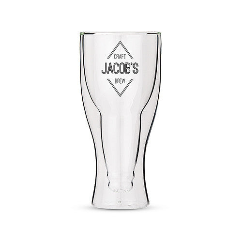 Personalized Double Walled Beer Glass Diamond Emblem Print