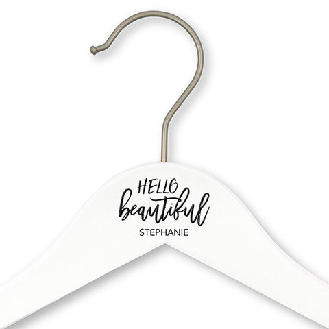 Personalized Wooden Wedding Hanger - Hello Beautiful Printing White