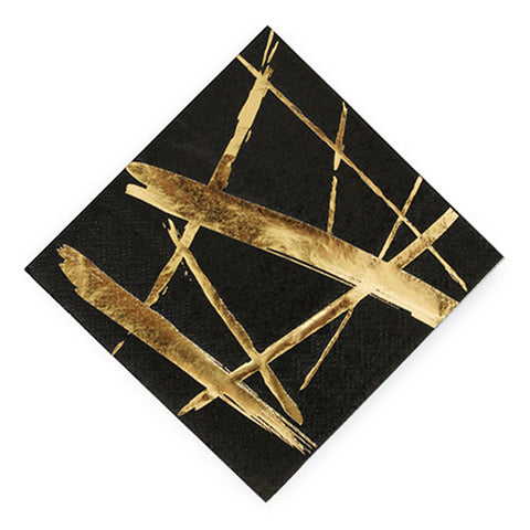 Gold Strokes Black Cocktail Napkins - Small