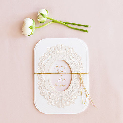 Embossed Pearls and Lace with Aqueous Personalization - Invitation